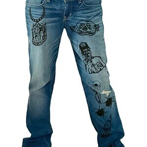 Hollister bell bottom blue jeans with artistic flair